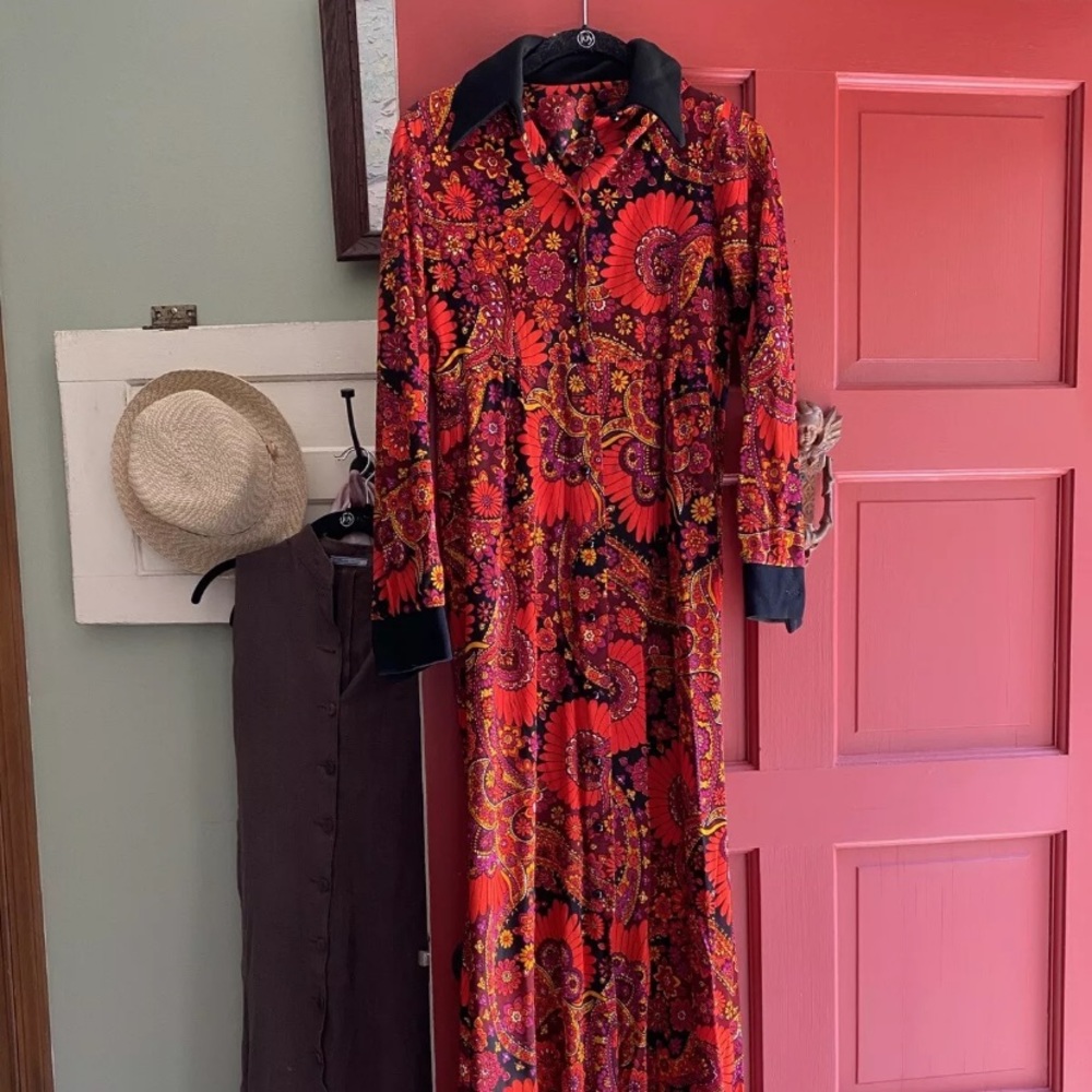 Vintage psychedelic maxi dress duster small